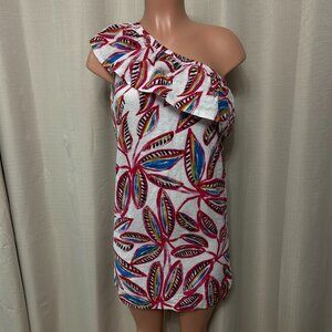 J. Crew Outlet One Shoulder Linen Blend Mini Dress Women's Size XS Floral Print